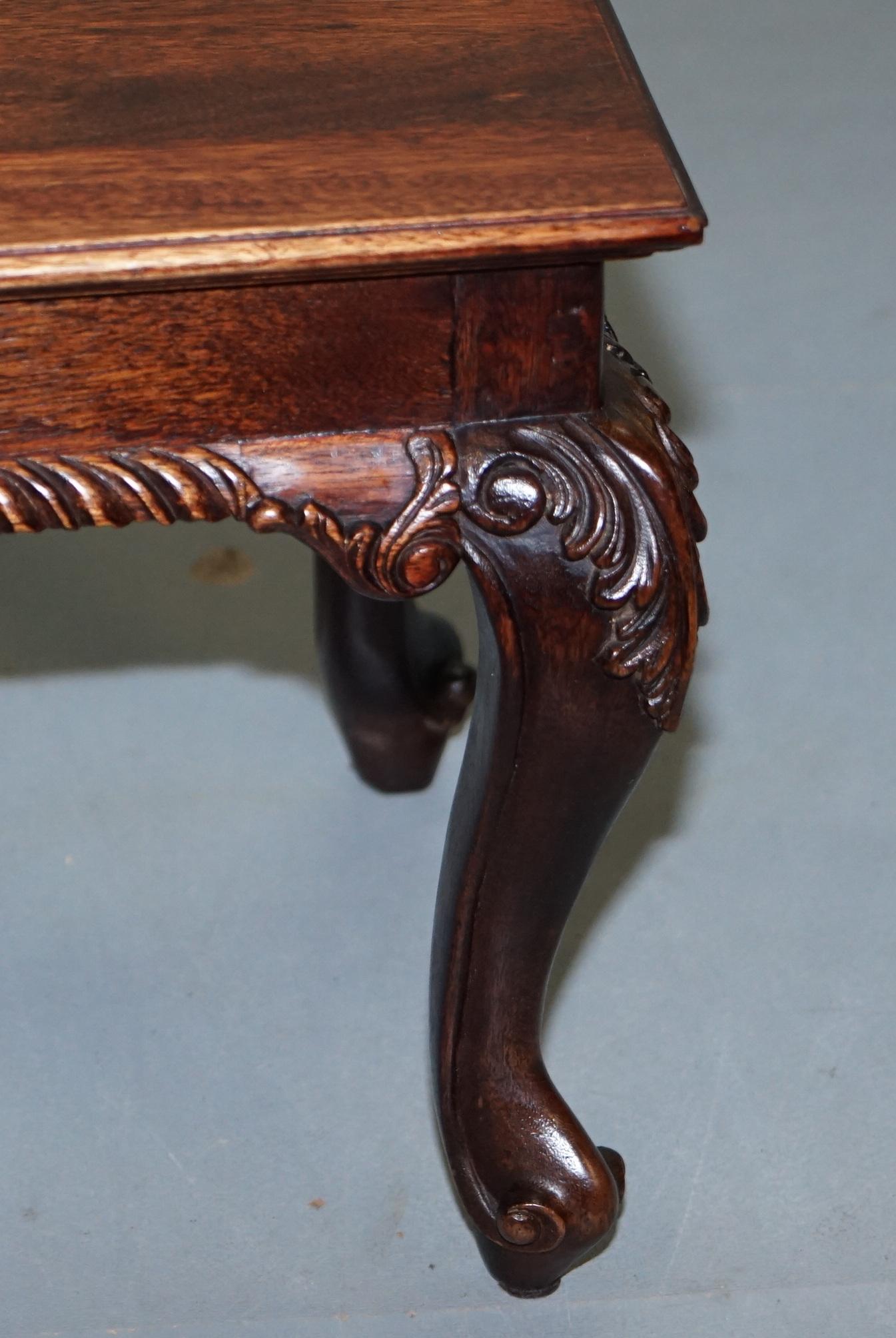 Nice Small Vintage Carved Hardwood Coffee Table with Irish Acanthus Leaf Details 4