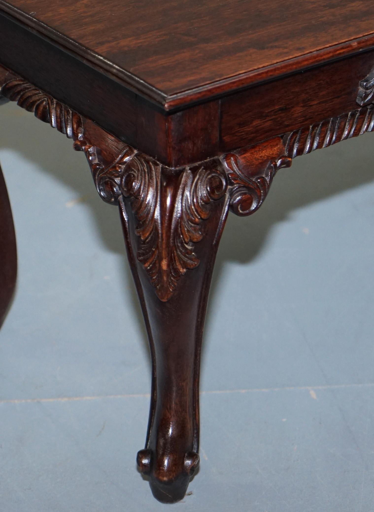 Modern Nice Small Vintage Carved Hardwood Coffee Table with Irish Acanthus Leaf Details