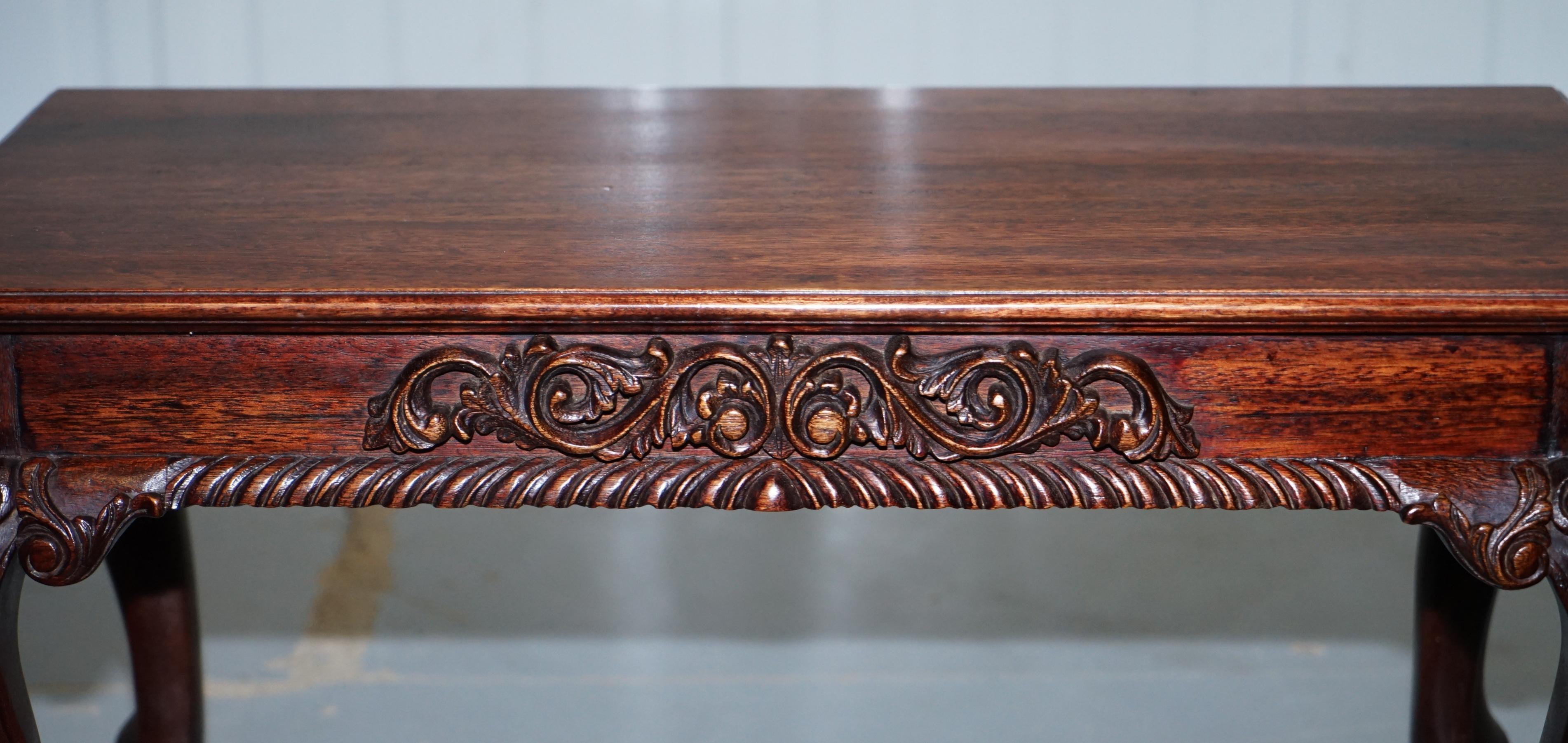 English Nice Small Vintage Carved Hardwood Coffee Table with Irish Acanthus Leaf Details