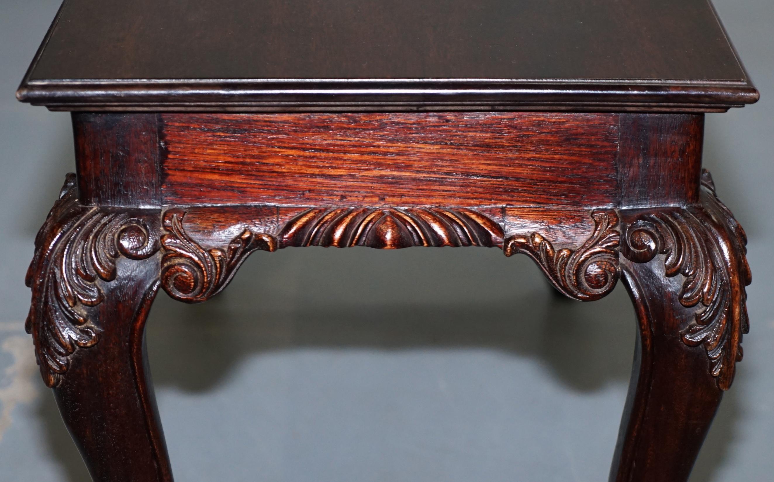 Nice Small Vintage Carved Hardwood Coffee Table with Irish Acanthus Leaf Details 1