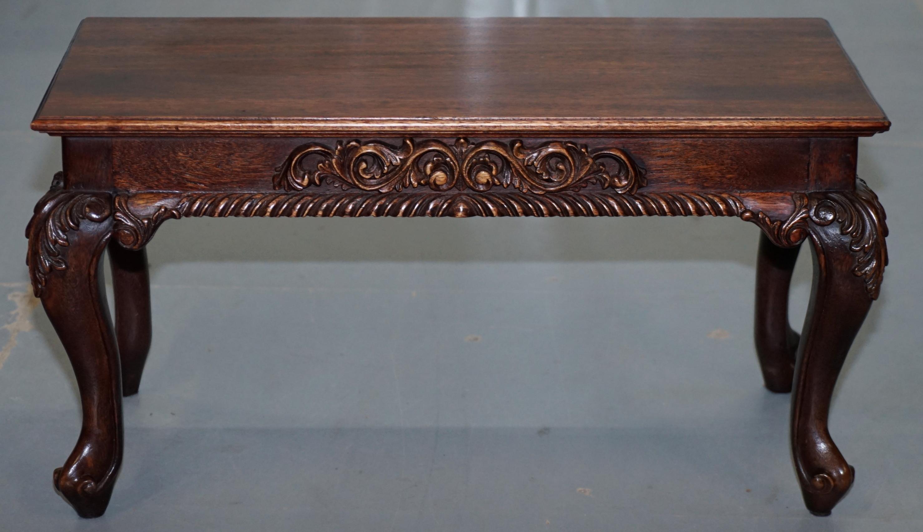 Nice Small Vintage Carved Hardwood Coffee Table with Irish Acanthus Leaf Details 2