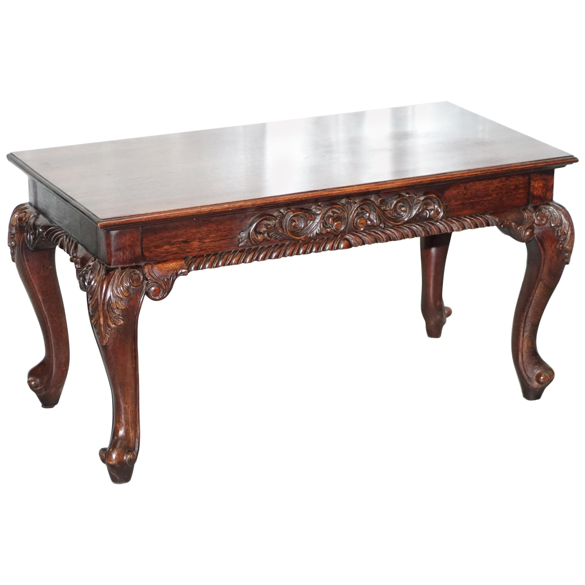 Nice Small Vintage Carved Hardwood Coffee Table with Irish Acanthus Leaf Details