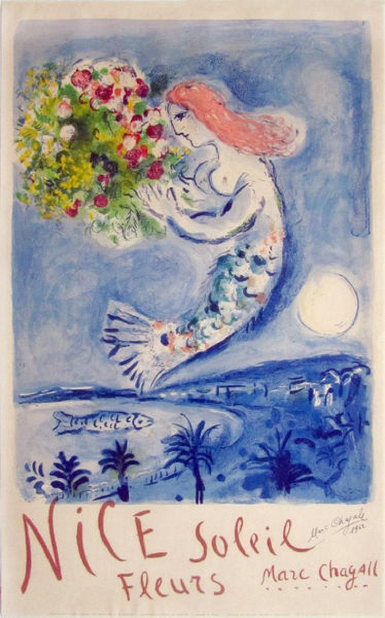 Nice Soleil Fleurs, 1962, Marc Chagall (1887-1985). Lithograph in colours, edition of 5000, printed by Mourlot Paris, signed by the artist.