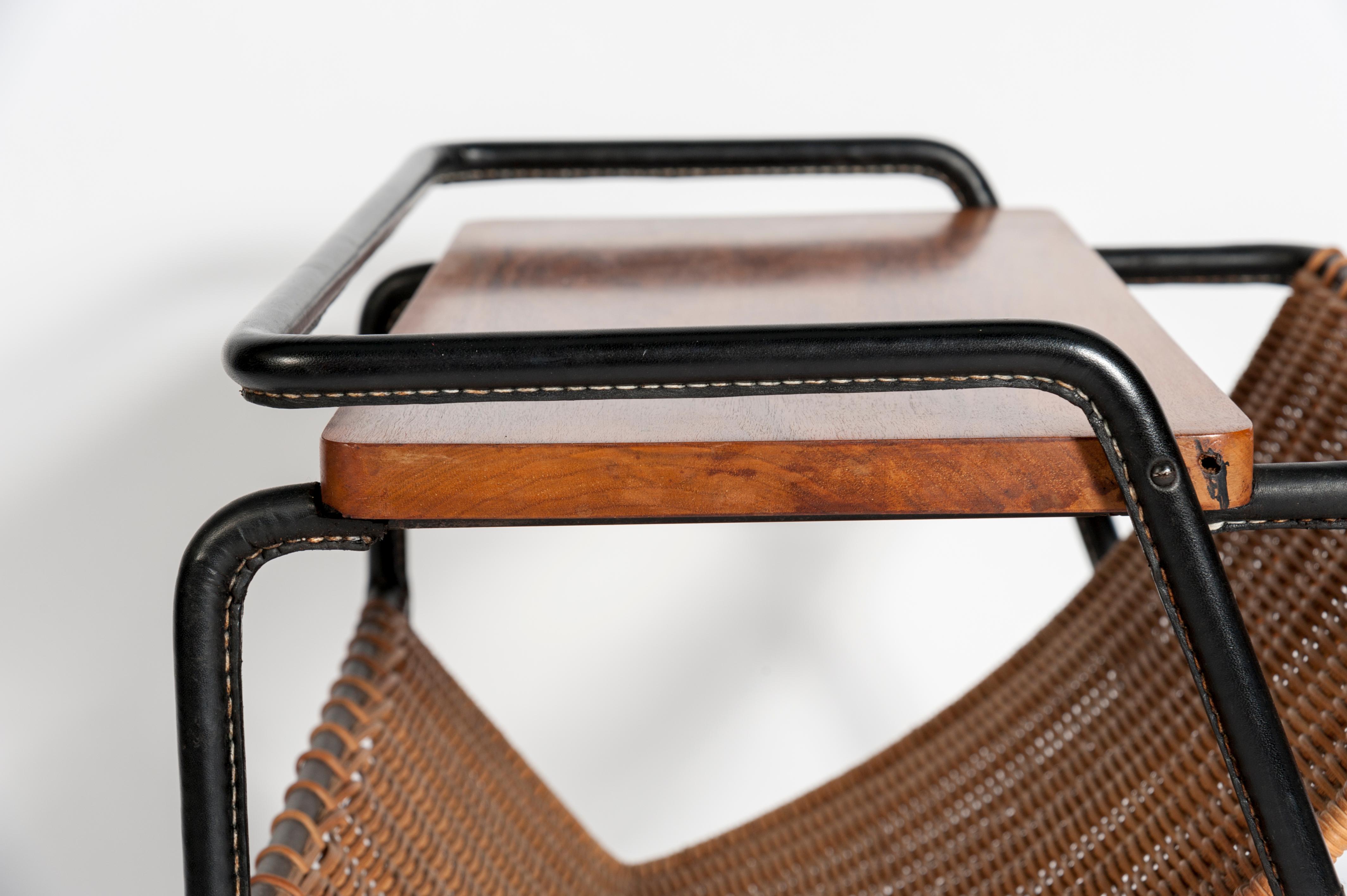 Mid-20th Century Nice Stitched Leather Side Table or Book Rack by Jacques Adnet