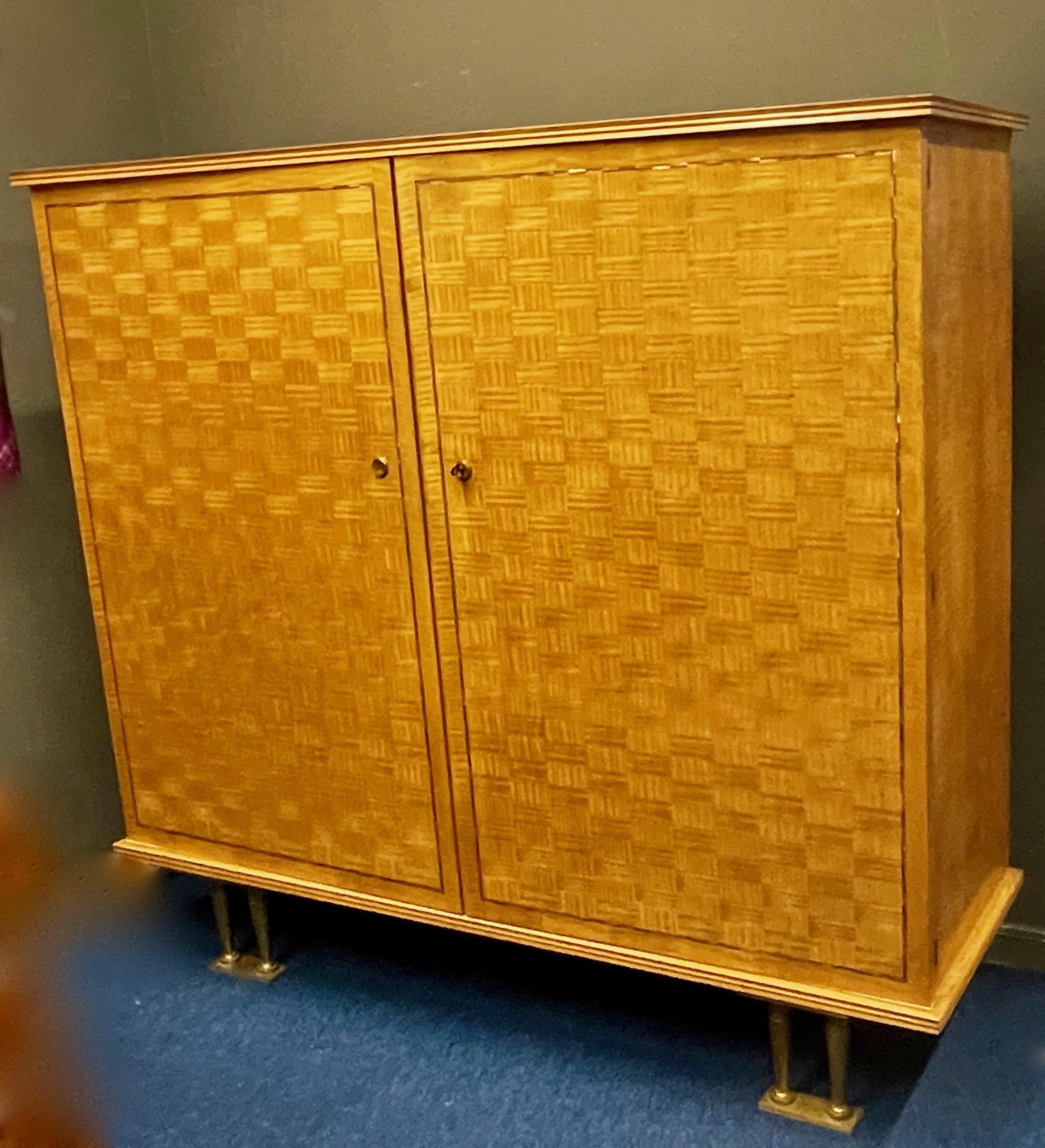 Nice Sycamore Marquetry Cabinet with Bronze Feet by Jules Leleu, France, 1956 5