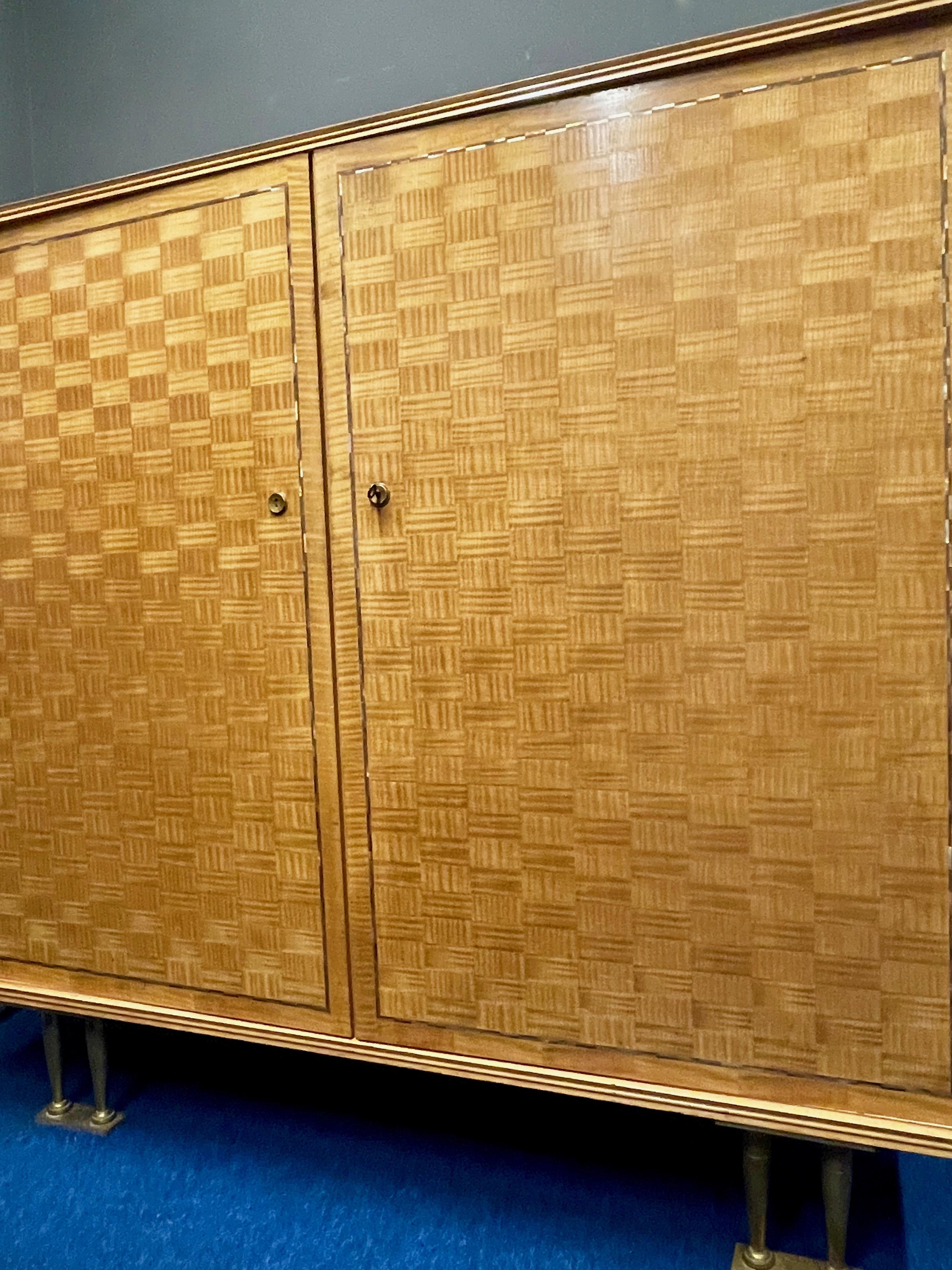 Nice Sycamore Marquetry Cabinet with Bronze Feet by Jules Leleu, France, 1956 7