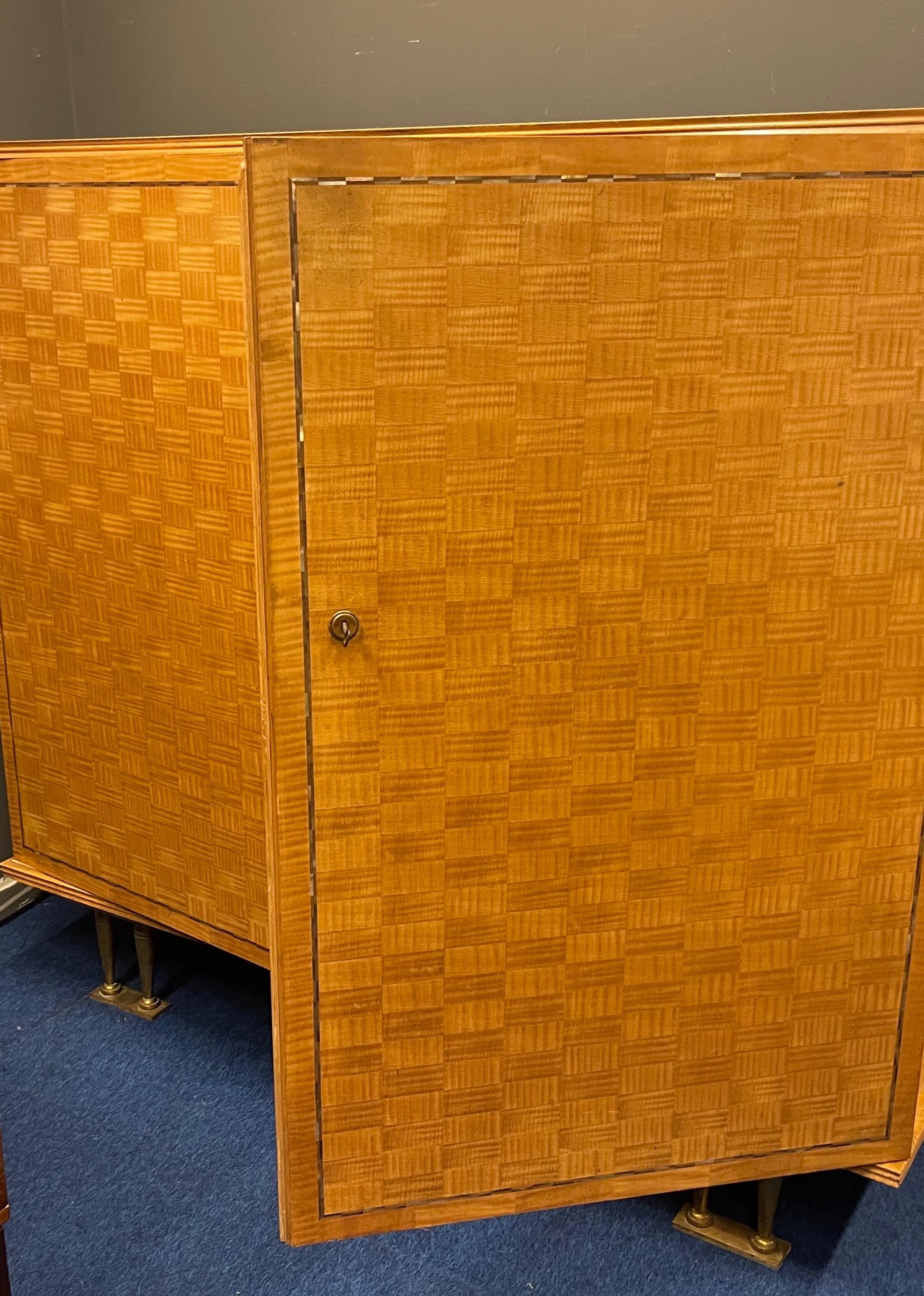 Nice Sycamore Marquetry Cabinet with Bronze Feet by Jules Leleu, France, 1956 8