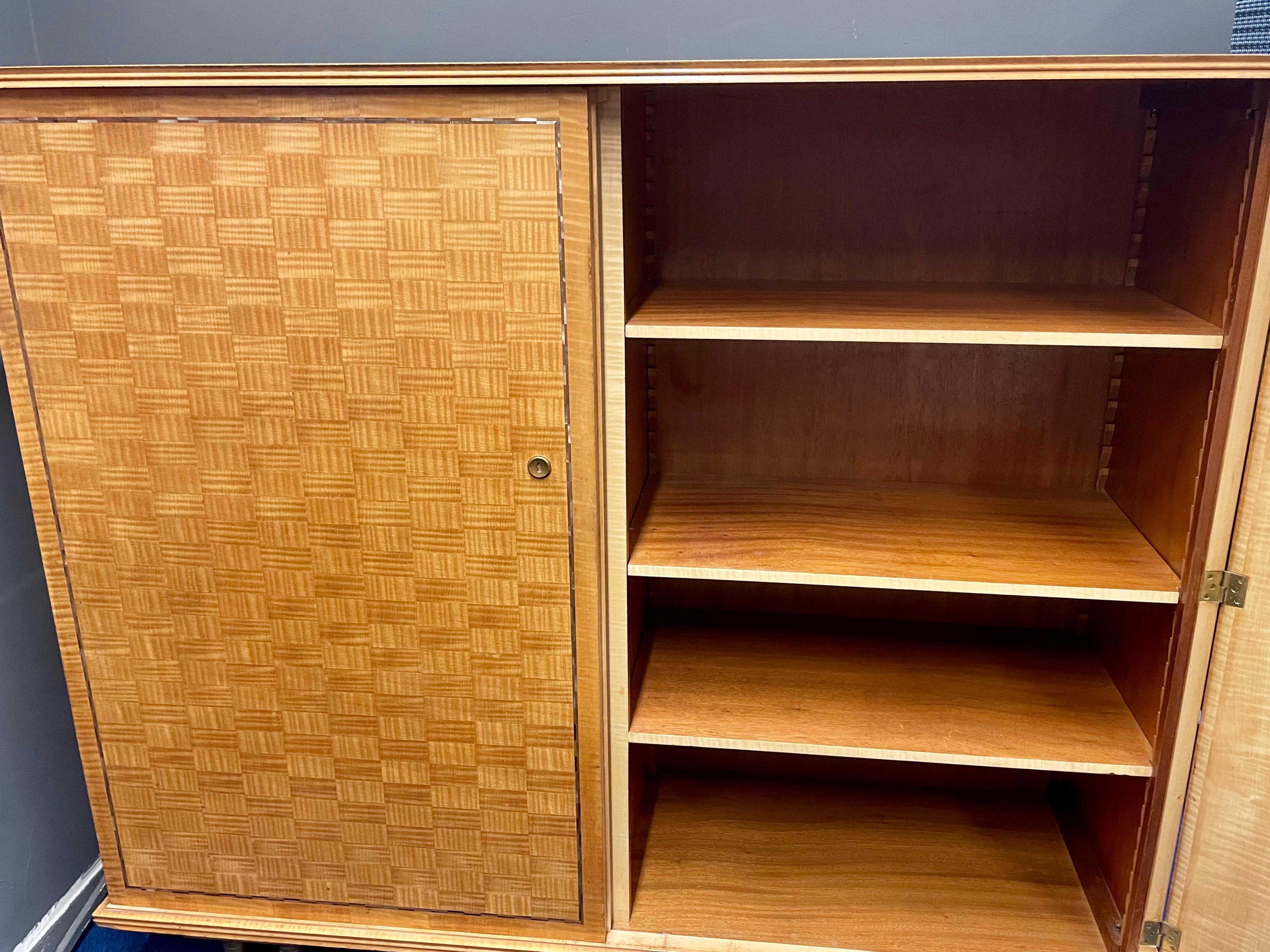 Nice Sycamore Marquetry Cabinet with Bronze Feet by Jules Leleu, France, 1956 9