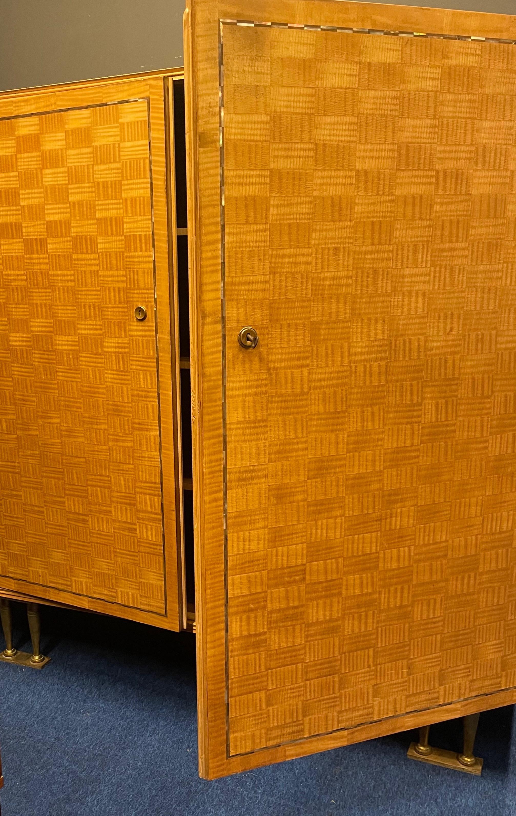 Nice Sycamore Marquetry Cabinet with Bronze Feet by Jules Leleu, France, 1956 3