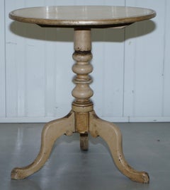 Nice Victorian Antique Tripod Lamp Side End Wine Table with Early Original Paint