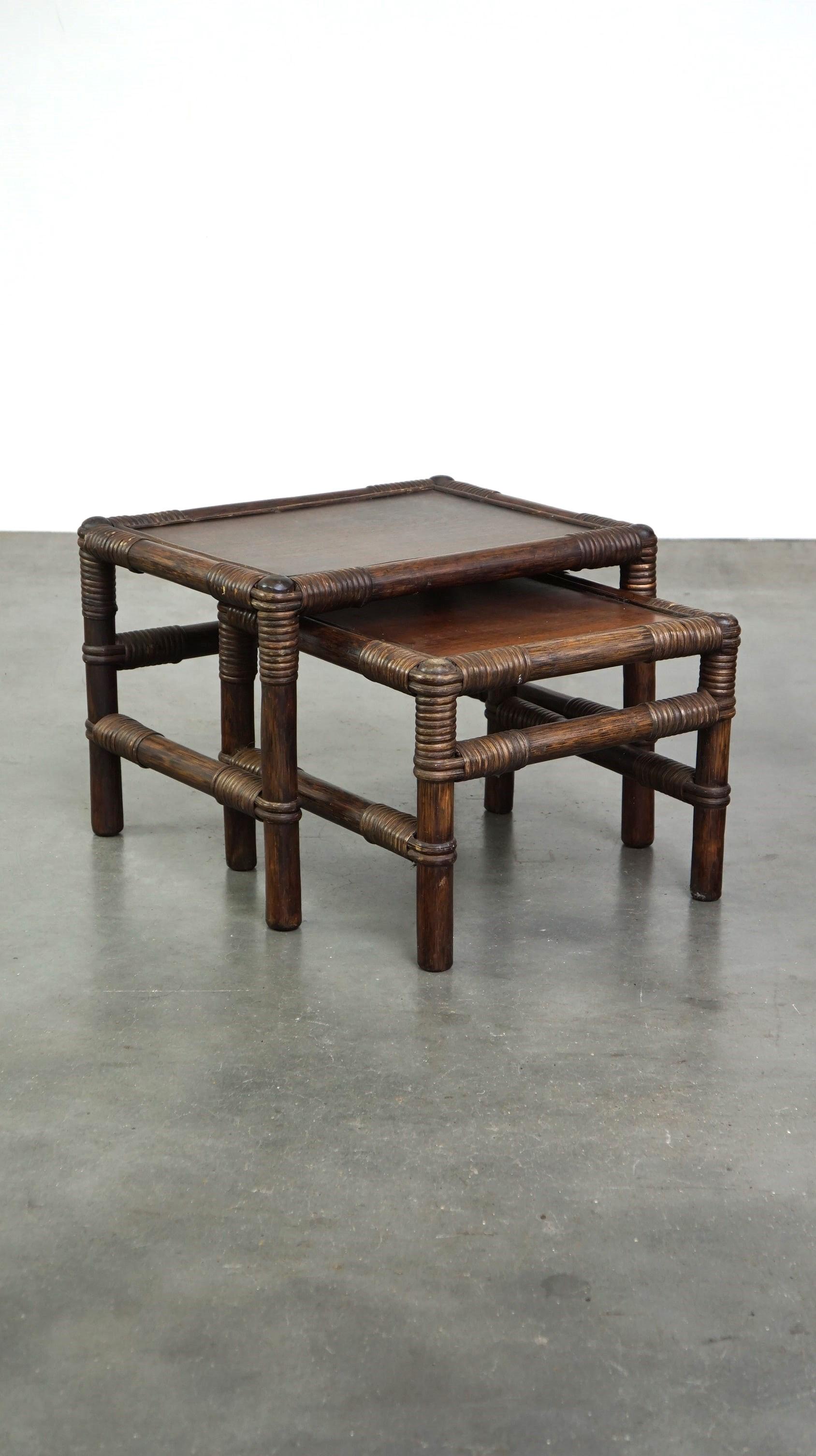 Nice vintage 70s manou boho style mimi set rattan design side tables ...