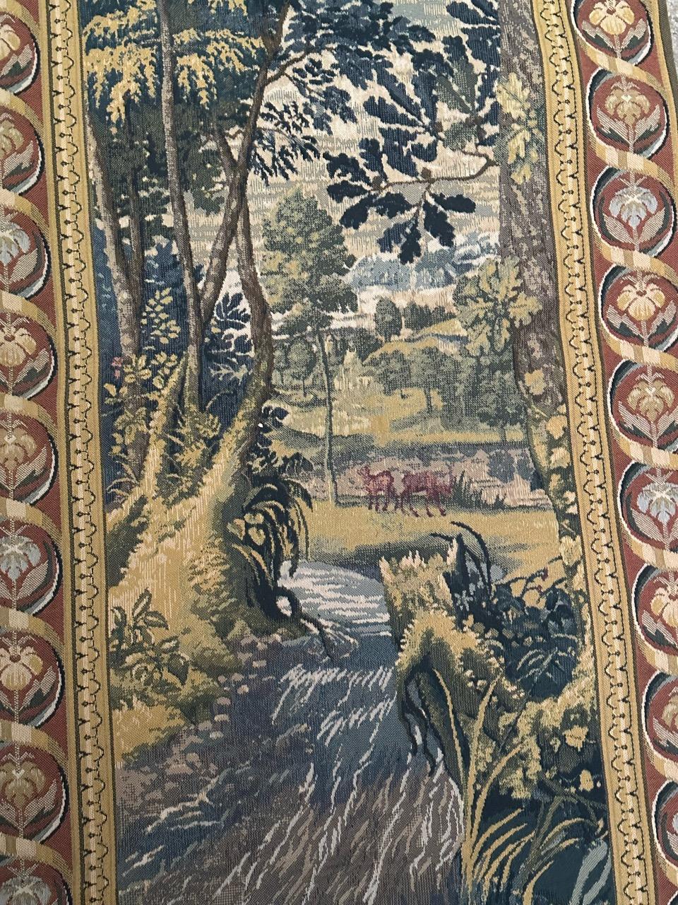 Nice mid century french mechanical tapestry with beautiful design of a 18th century aubusson tapestry with beautiful colors, woven with mechanical Jaquar manufacturing with wool and cotton.

✨✨✨
