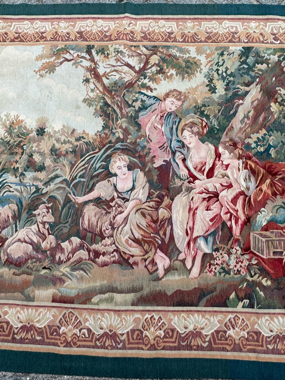 Bobyrug’s Nice Vintage Aubusson Style Hand Woven Tapestry For Sale 5