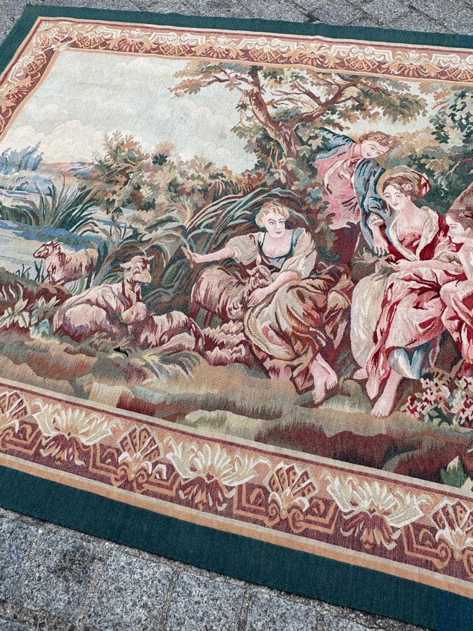 Bobyrug’s Nice Vintage Aubusson Style Hand Woven Tapestry For Sale 7