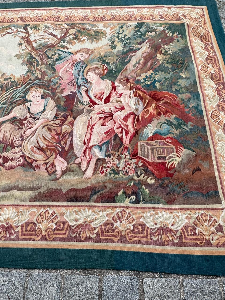 Bobyrug’s Nice Vintage Aubusson Style Hand Woven Tapestry For Sale 8