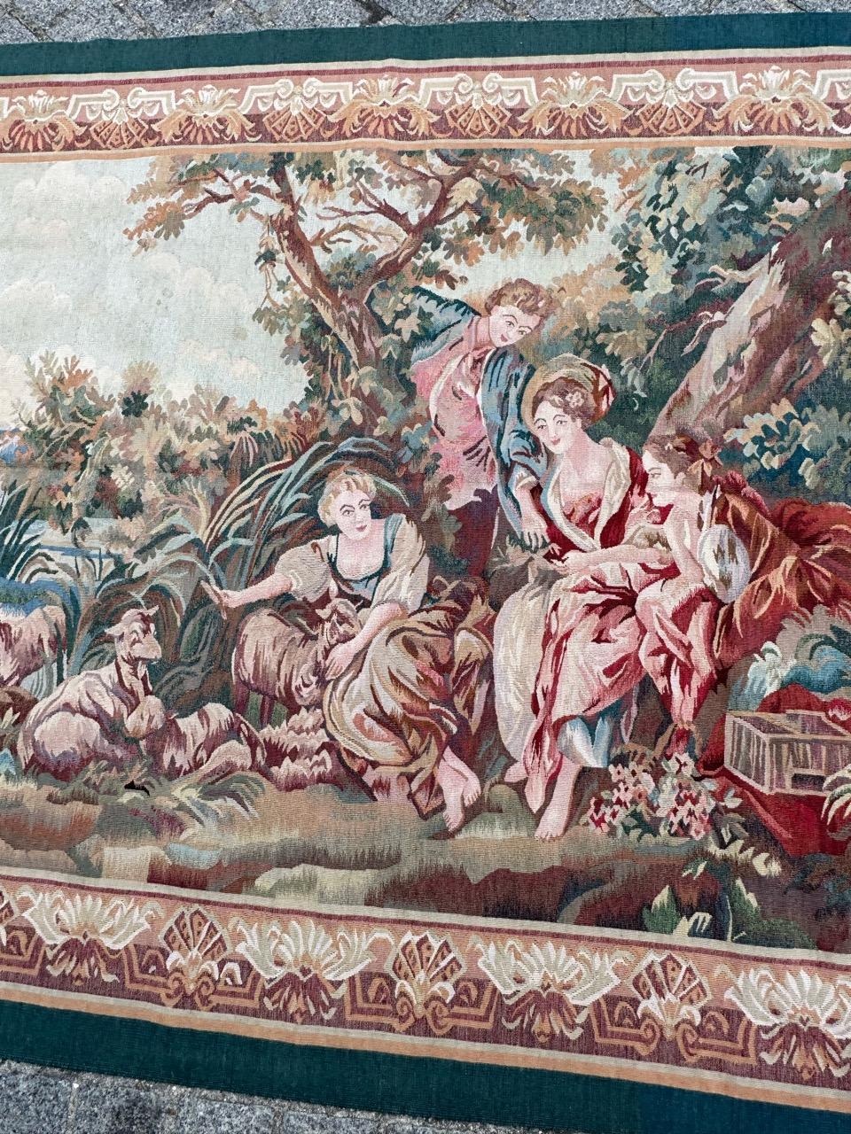 Bobyrug’s Nice Vintage Aubusson Style Hand Woven Tapestry For Sale 9