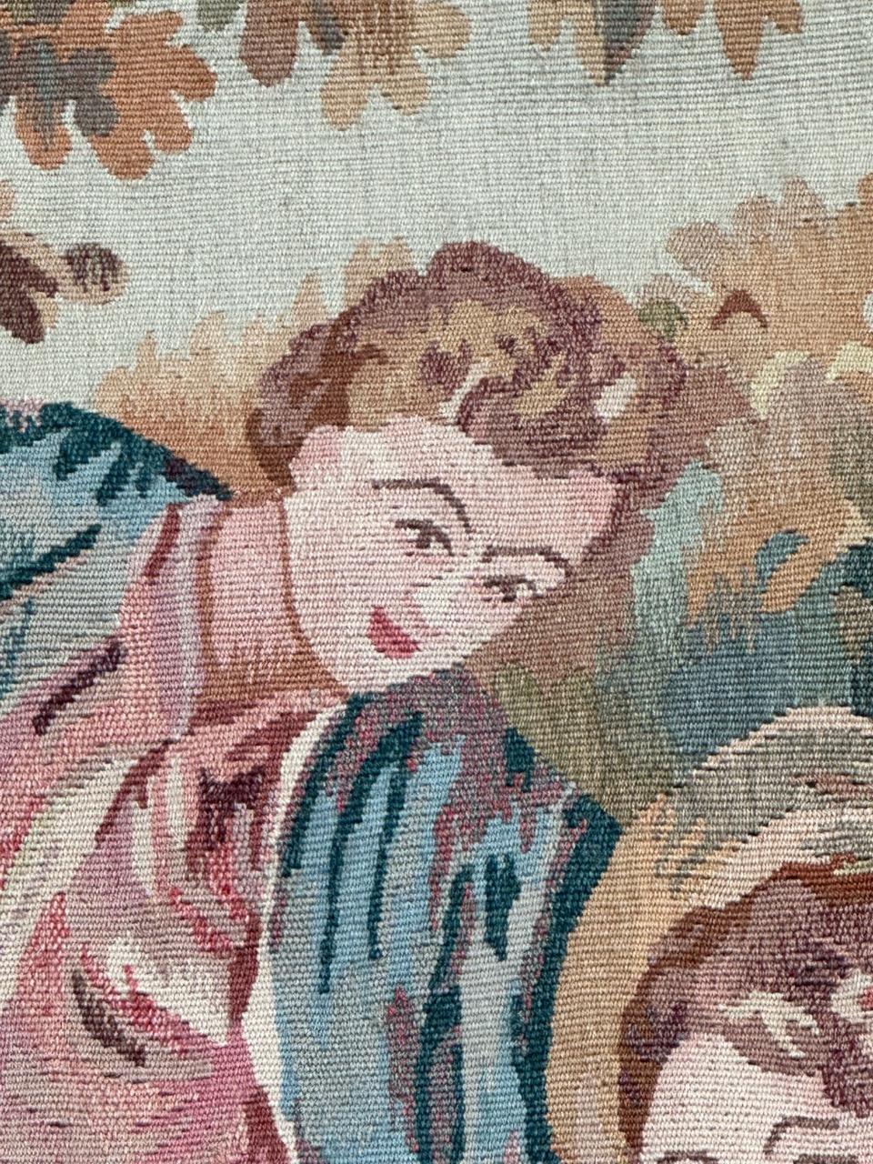 Wool Bobyrug’s Nice Vintage Aubusson Style Hand Woven Tapestry For Sale