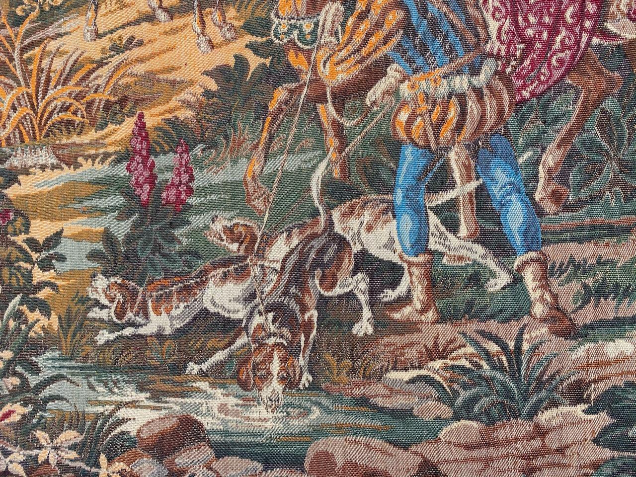 Bobyrug’s Beautiful Hunting French jacquard tapestry in Aubusson style  For Sale 5
