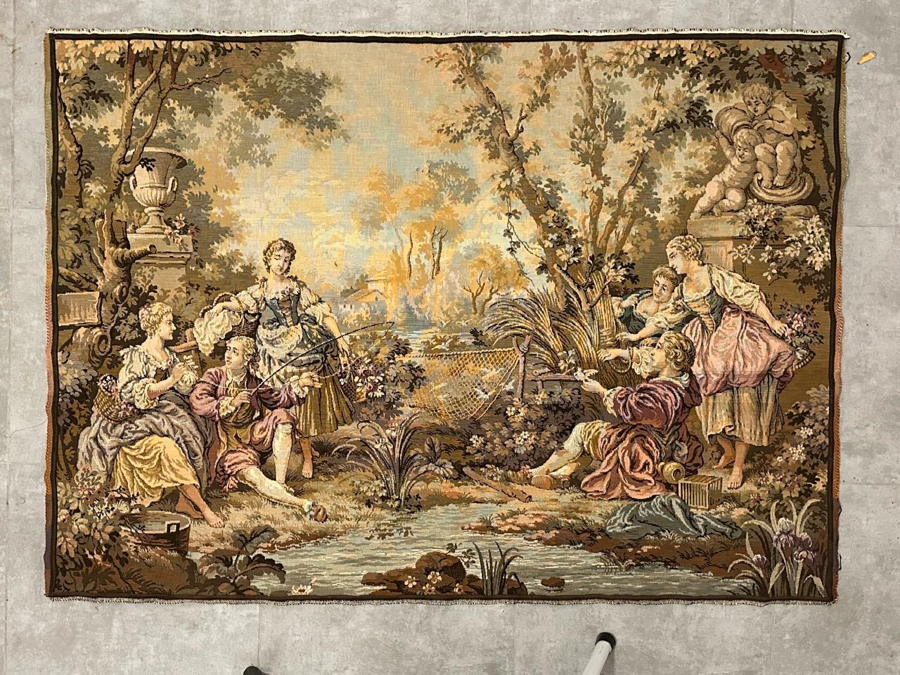 Bobyrug’s Nice Vintage Aubusson Style Jaquar Tapestry For Sale 8
