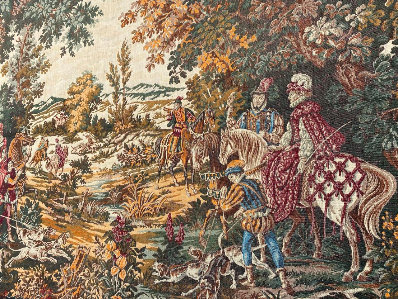 Bobyrug’s Beautiful Hunting French jacquard tapestry in Aubusson style  For Sale 11