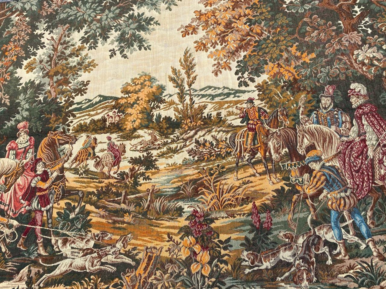 Bobyrug’s Beautiful Hunting French jacquard tapestry in Aubusson style  For Sale 13
