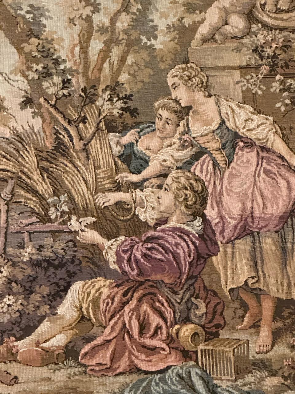Sehr schöner französischer Wandteppich im Aubusson-Stil mit schönem, galantem Design am Strand mit schönen Farben, gewebt mit Jaquar Herstellung mit Wolle und Baumwolle.

✨✨✨
