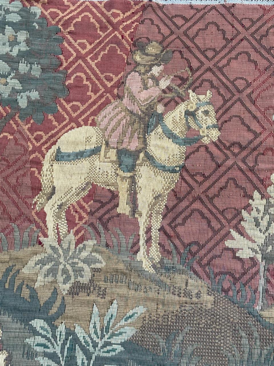 Machine-Made Bobyrug’s Nice Vintage Aubusson Style Jaquar Tapestry For Sale