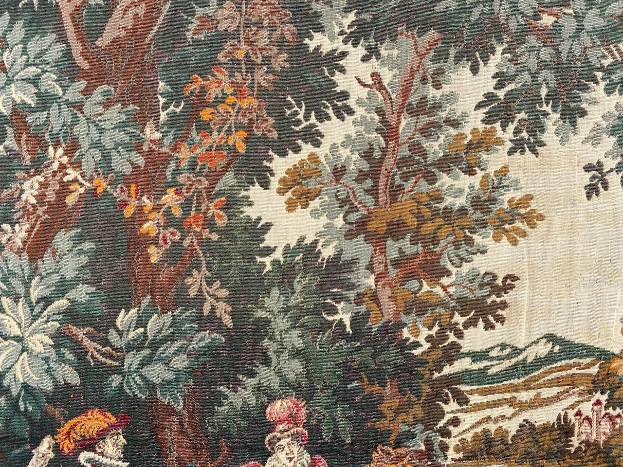 Precioso tapiz jacquard francés de caza de Bobyrug en estilo Aubusson 1