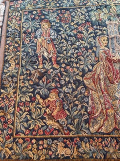 Bobyrug’s Nice Vintage Aubusson Style Jaquar Tapestry with Medieval Museum Desig