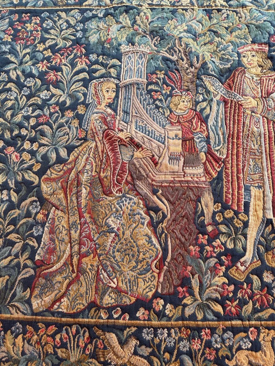 French Bobyrug’s Nice Vintage Aubusson Style Jaquar Tapestry with Medieval Museum Desig For Sale