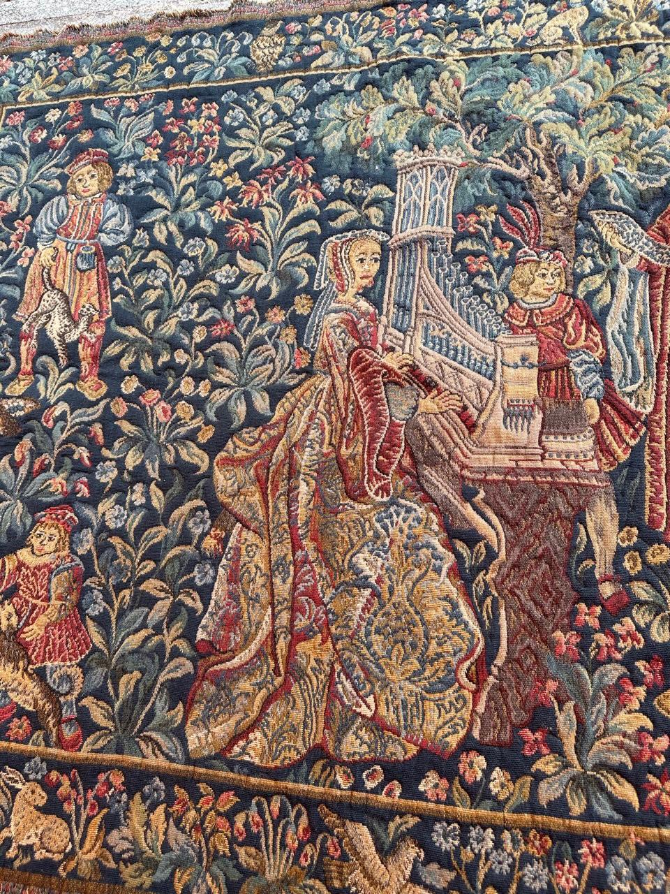 20th Century Bobyrug’s Nice Vintage Aubusson Style Jaquar Tapestry with Medieval Museum Desig For Sale