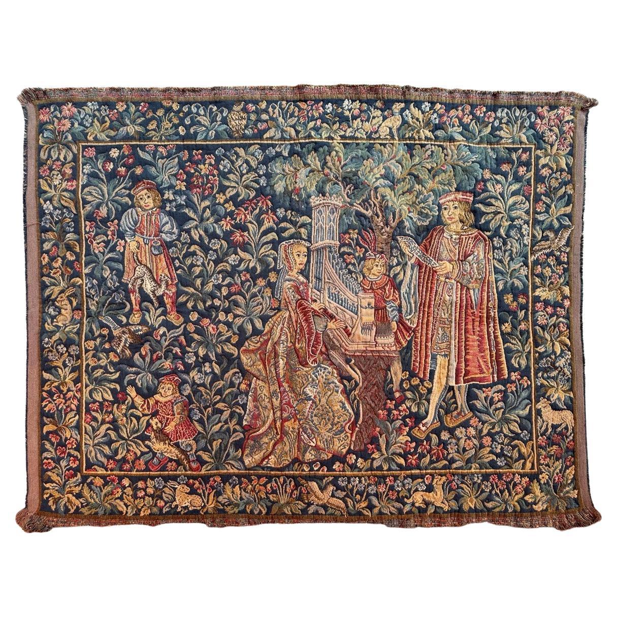 Bobyrug's Nice Vintage Aubusson Style Jaquar Tapestry with Medieval Museum Desig