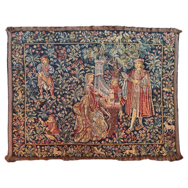 Medieval Tapestry Rods Bobyrug’s Nice Vintage Hand Painted French Tapestry with Medieval ...