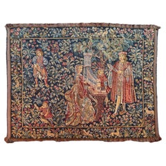 Bobyrug’s Nice Antique Aubusson Style Jaquar Tapestry with Medieval Museum Desig