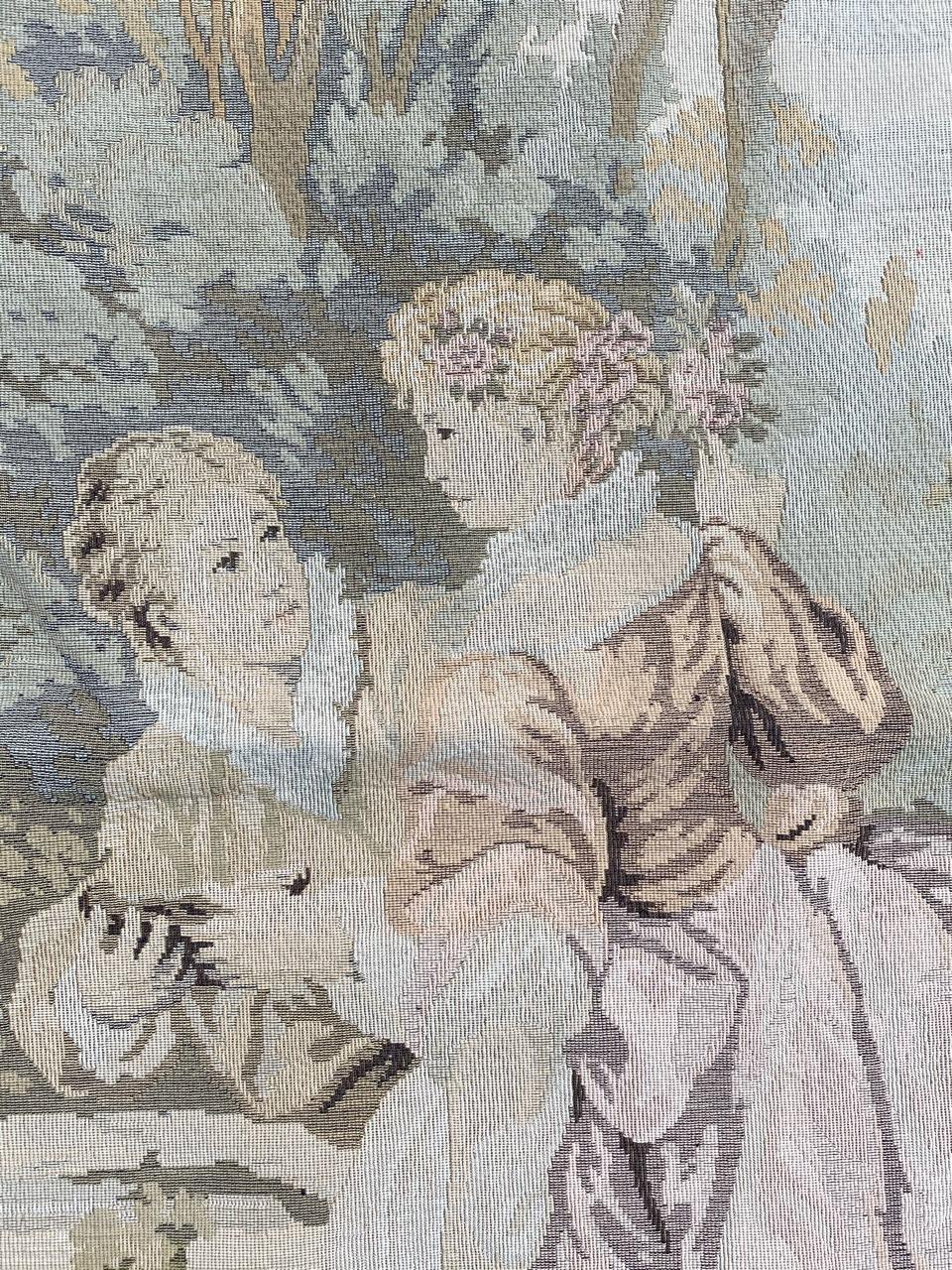 Bobyrug’s Nice Vintage Aubusson Style Tapestry In Good Condition For Sale In Saint Ouen, FR