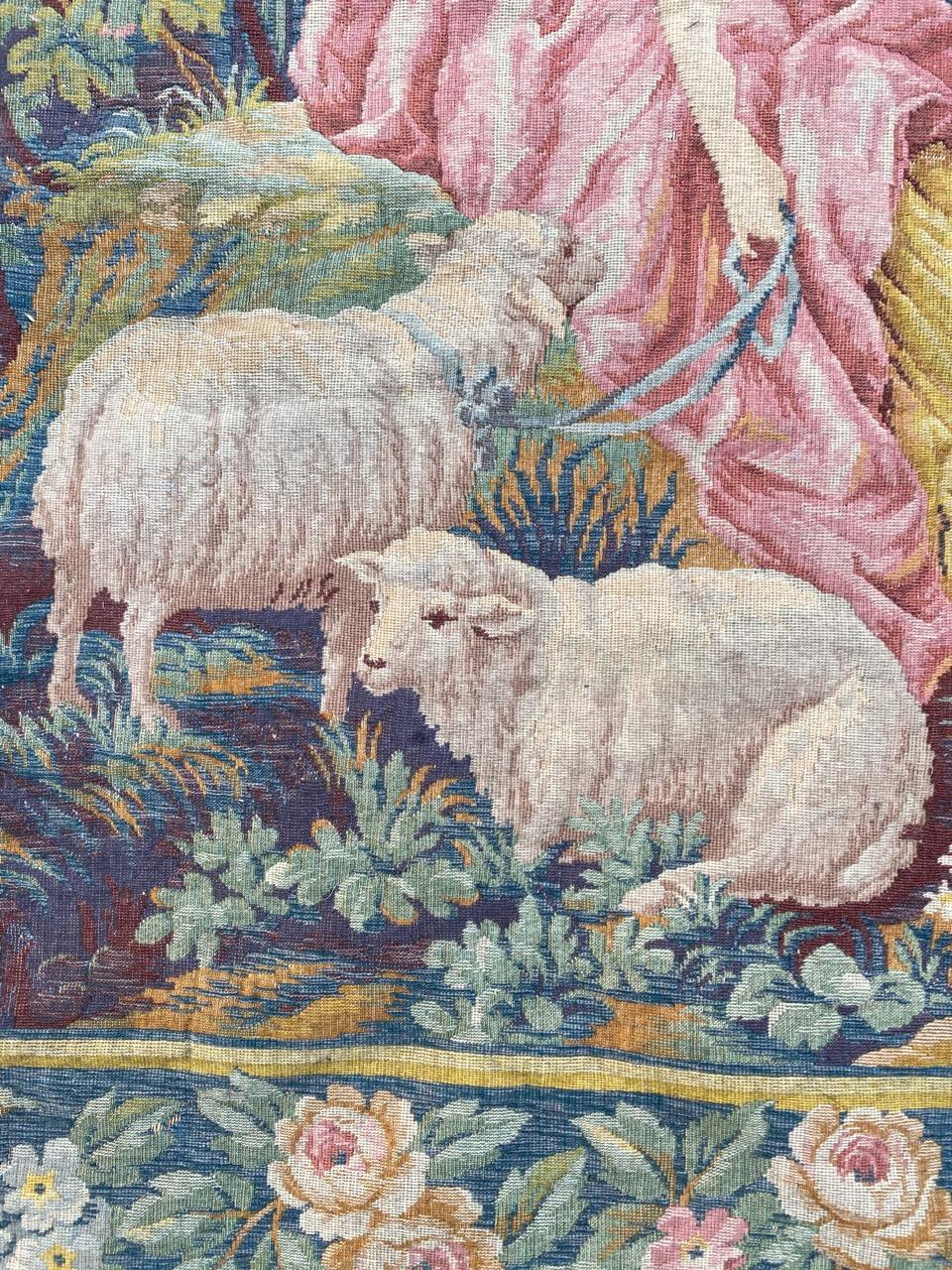 Wool Bobyrug’s Nice Vintage Aubusson Style Tapestry For Sale