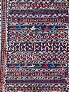 Bonita Alfombra Soumak Kilim Vintage de Azerbaiyán
