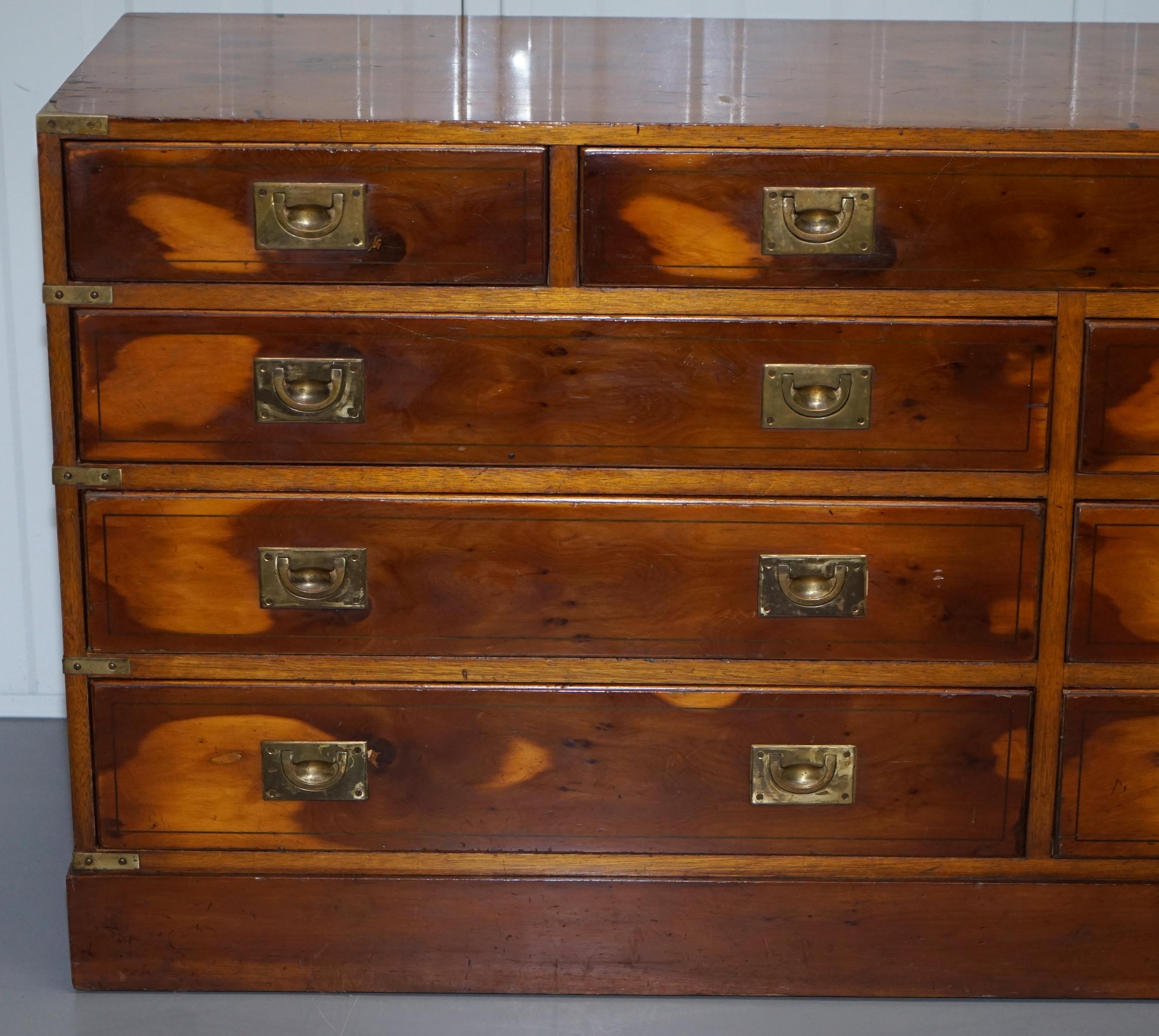 Nice Vintage Burr Yew Wood Military Campaign Low Sideboard Chest Bank of Drawers 2