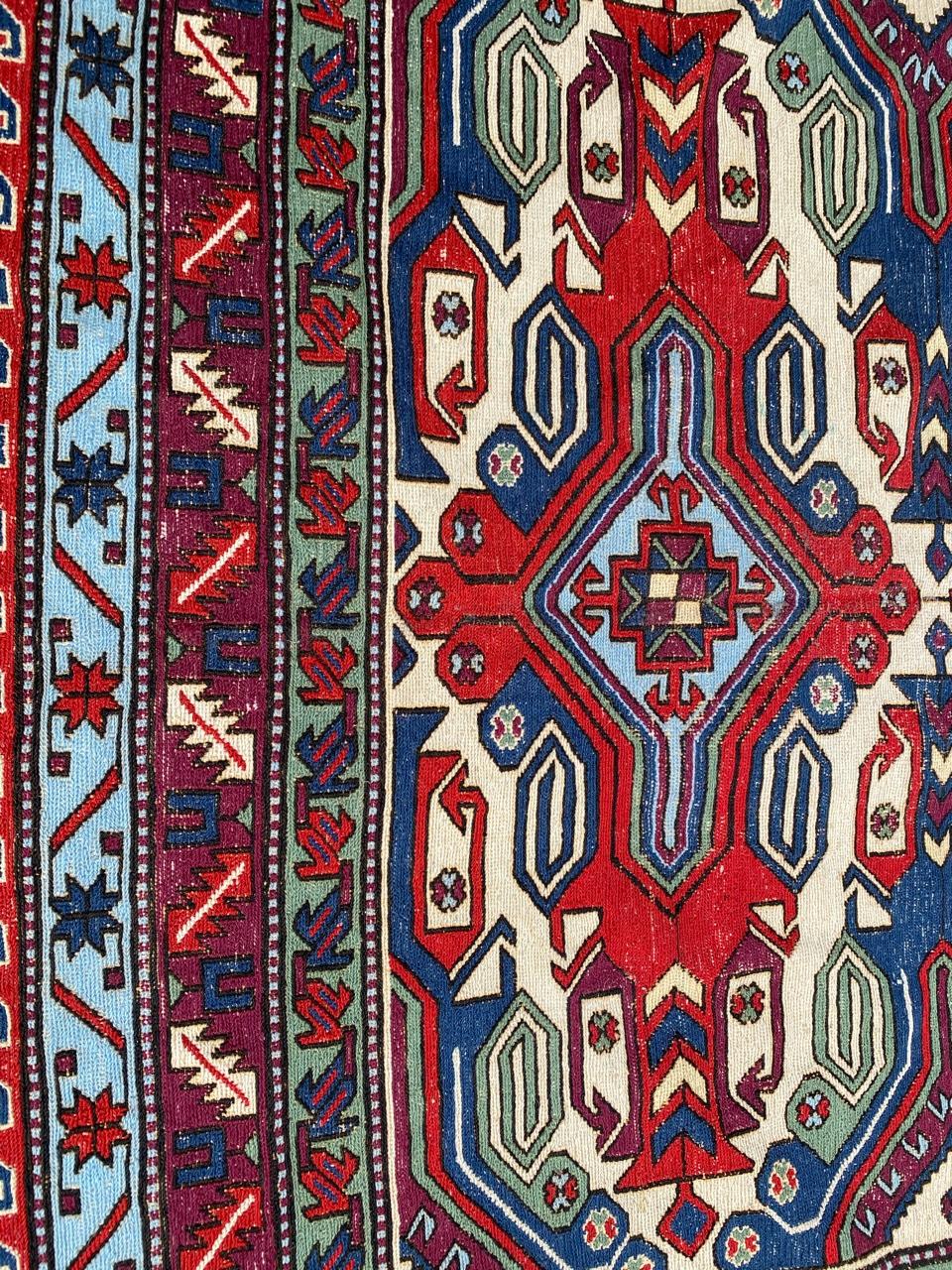 Kazakhstani Bobyrug’s Nice Vintage Caucasian Soumak Rug For Sale