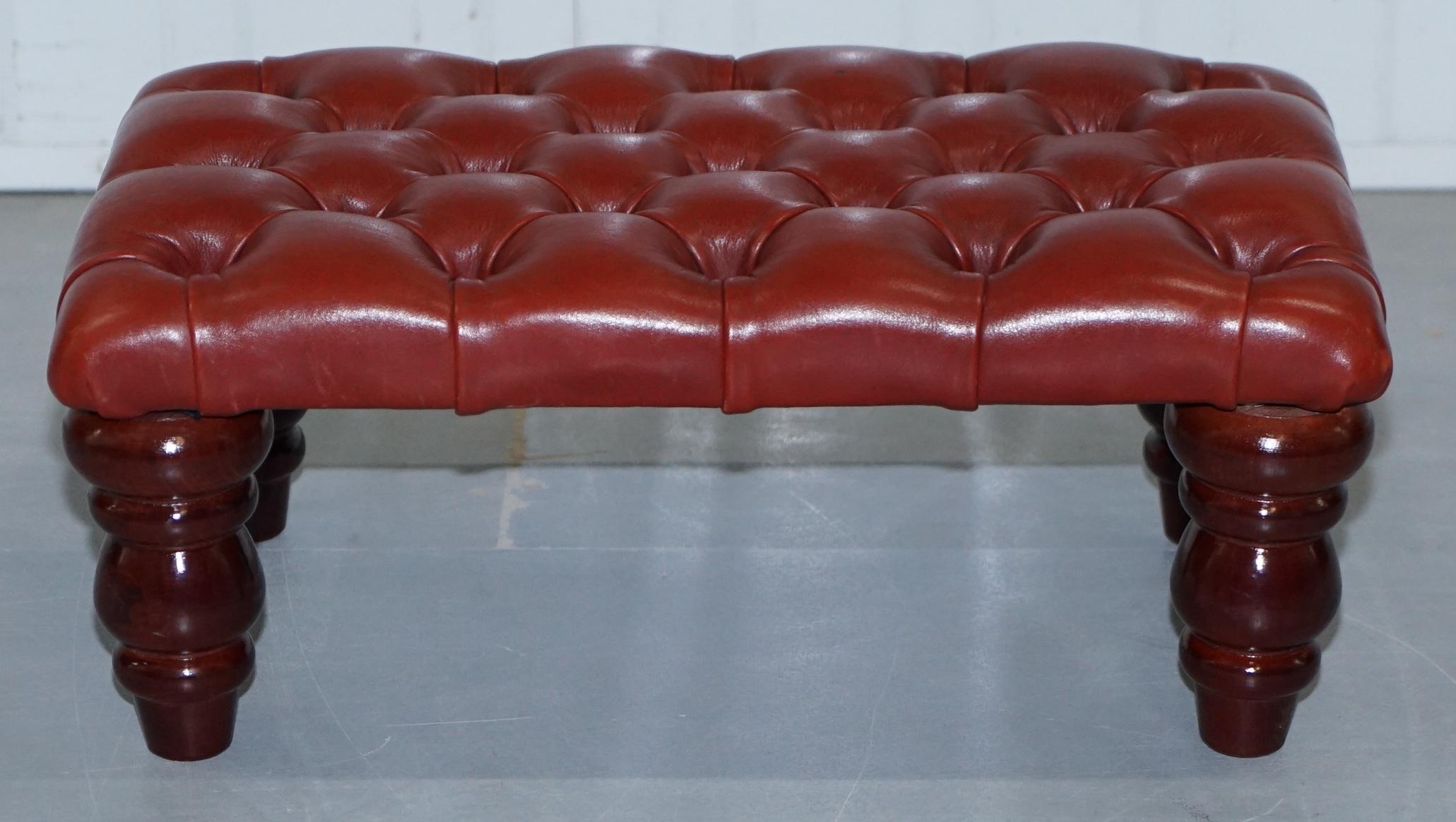 English Nice Vintage Chesterfield Oxblood Footstool Great Size for Wingback Armchairs