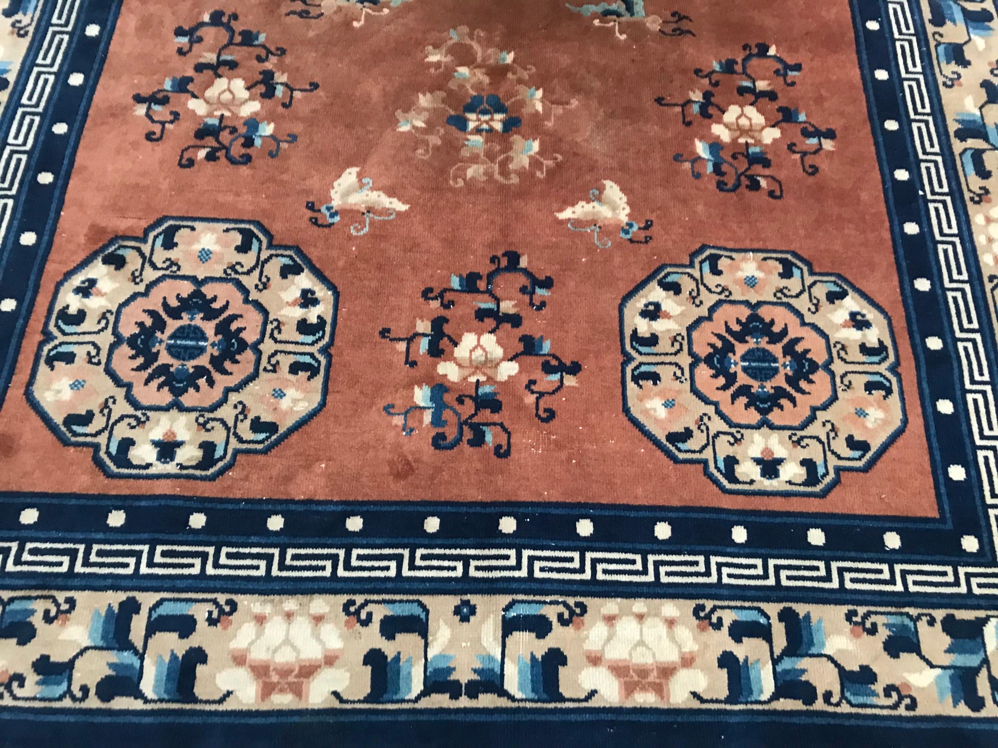 Hand-Knotted Nice Vintage Chinese Tibetan Rug