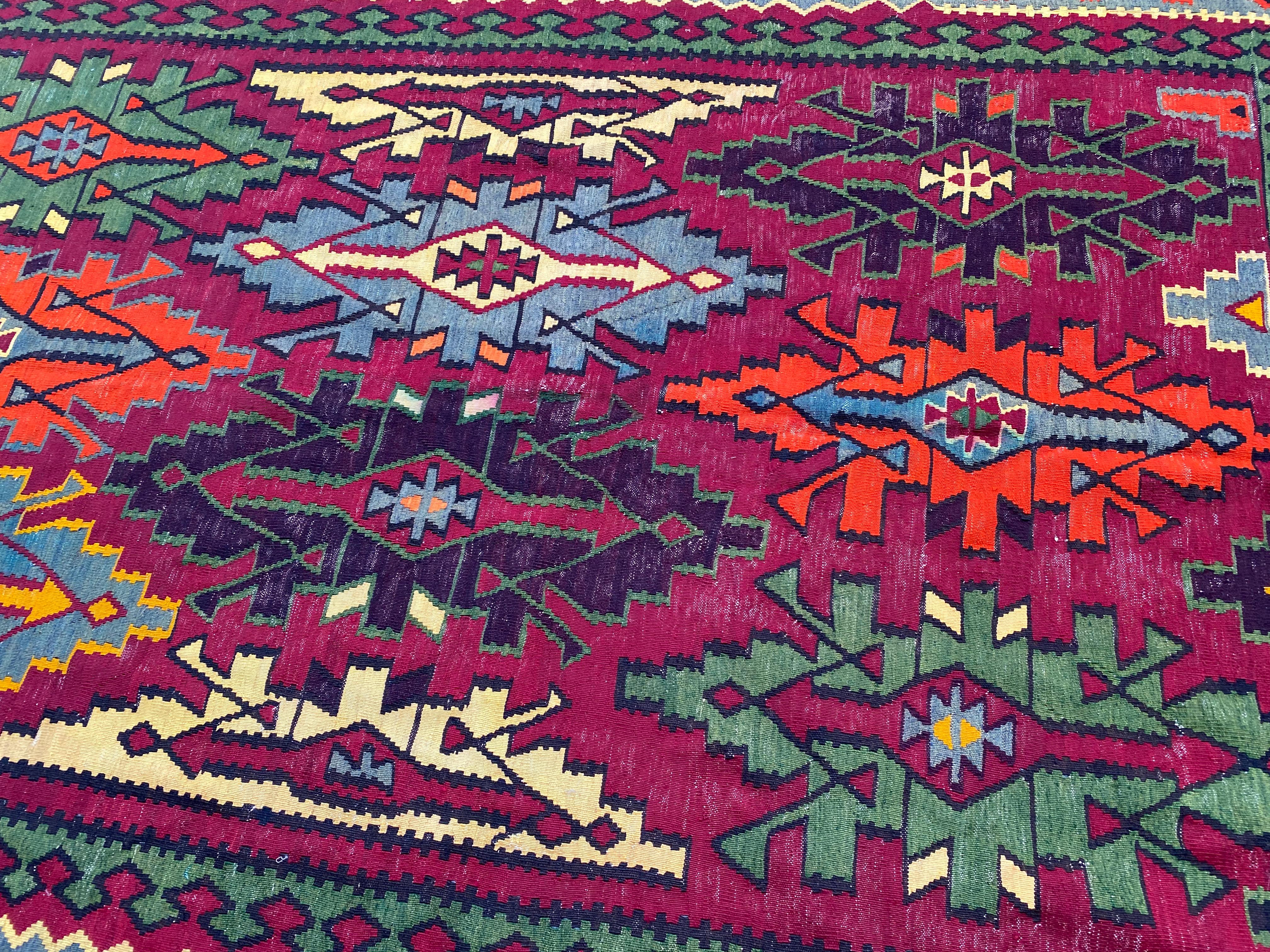 Bobyrug’s Nice Vintage Colorful Turkish Kilim For Sale 7