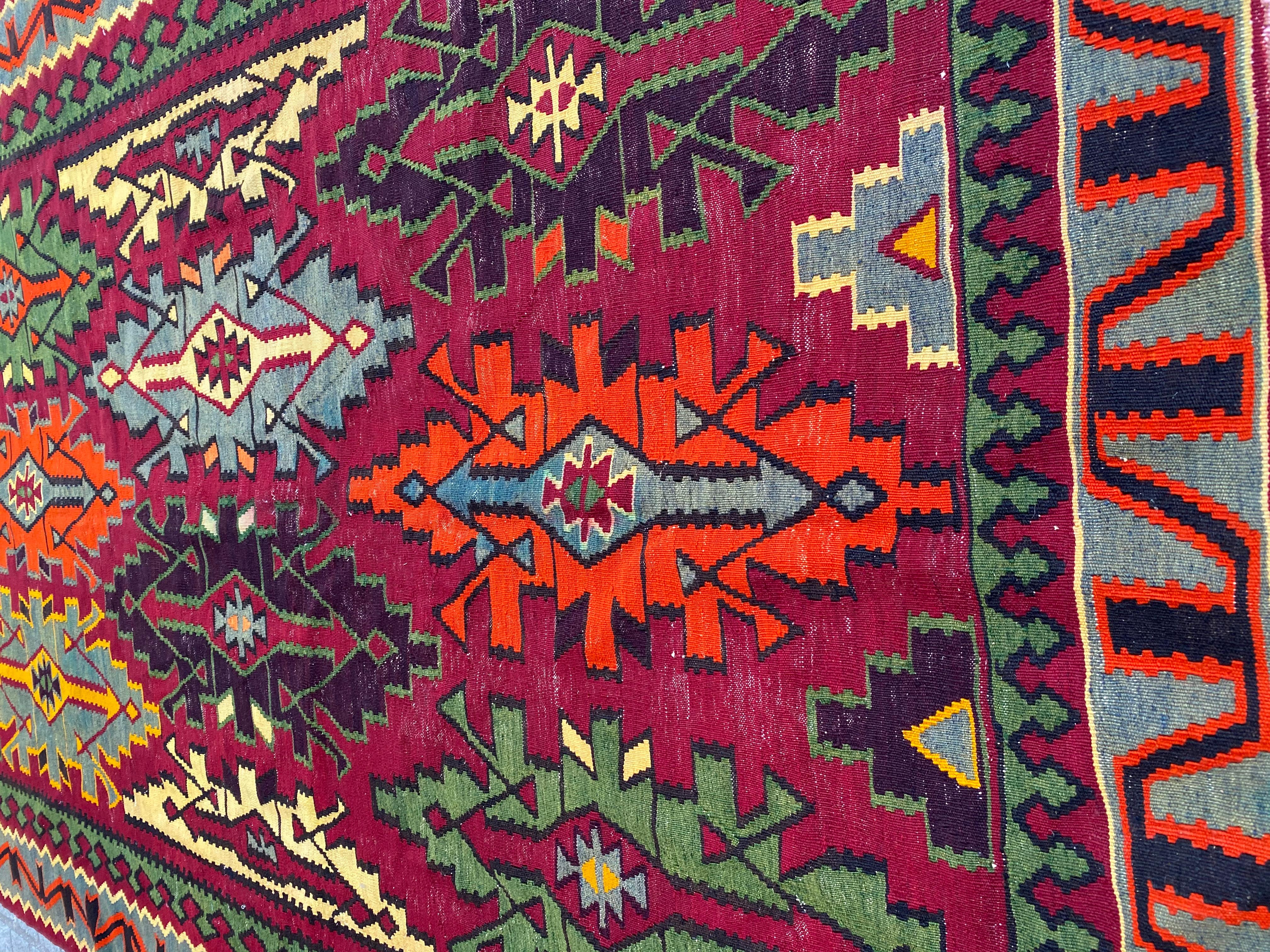 Bobyrug’s Nice Vintage Colorful Turkish Kilim For Sale 8