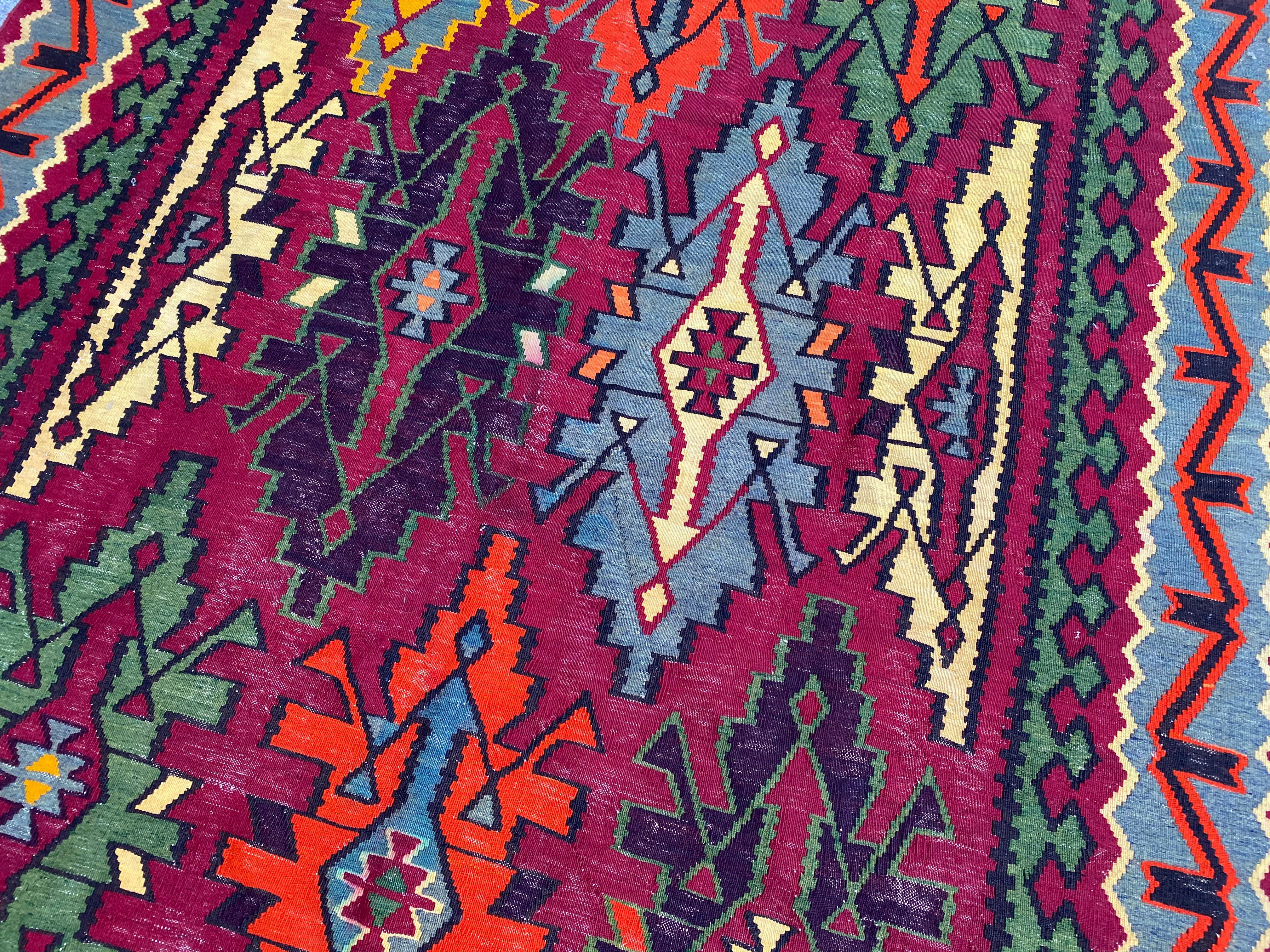 Bobyrug’s Nice Vintage Colorful Turkish Kilim For Sale 10