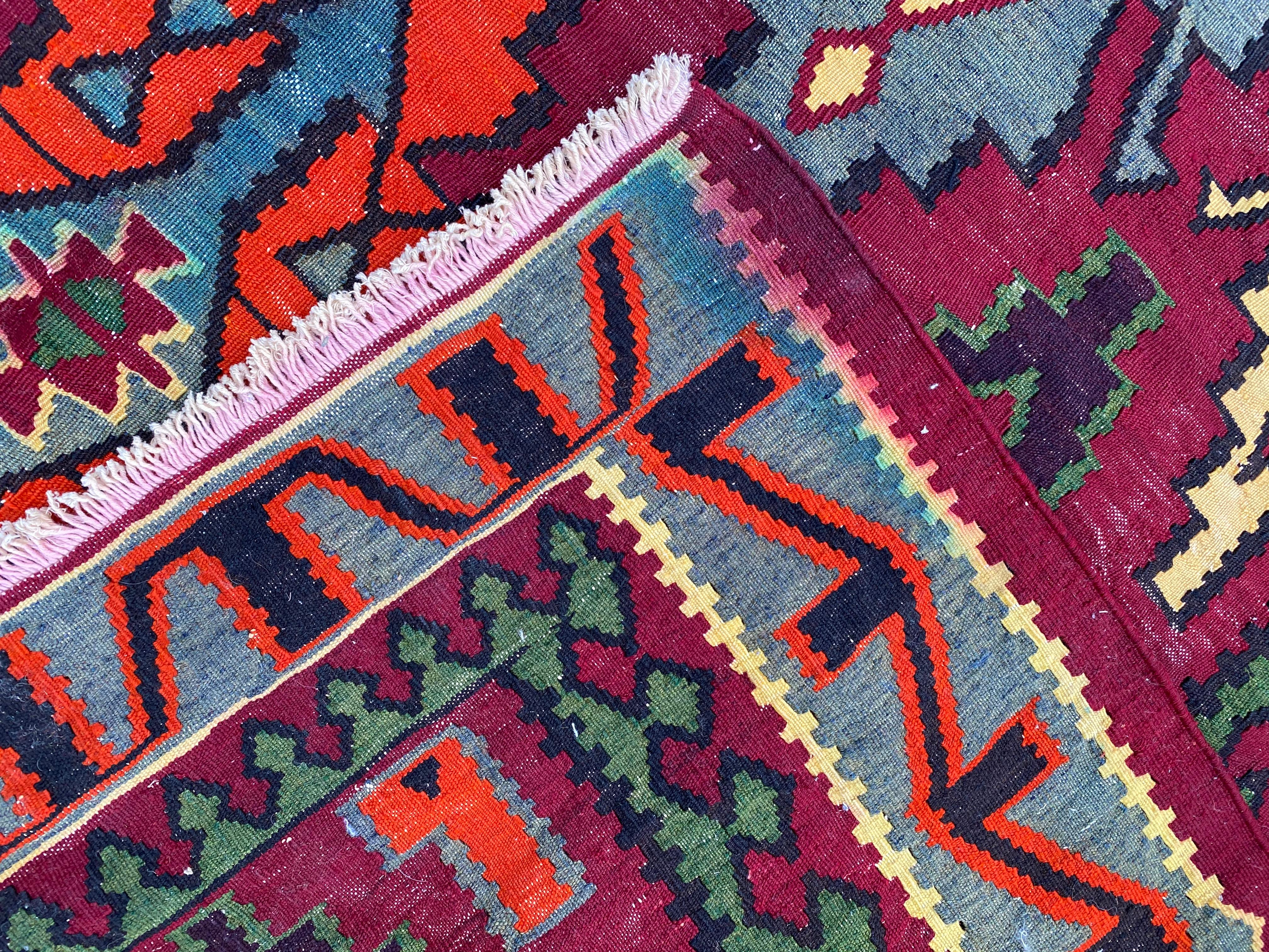Bobyrug’s Nice Vintage Colorful Turkish Kilim For Sale 11