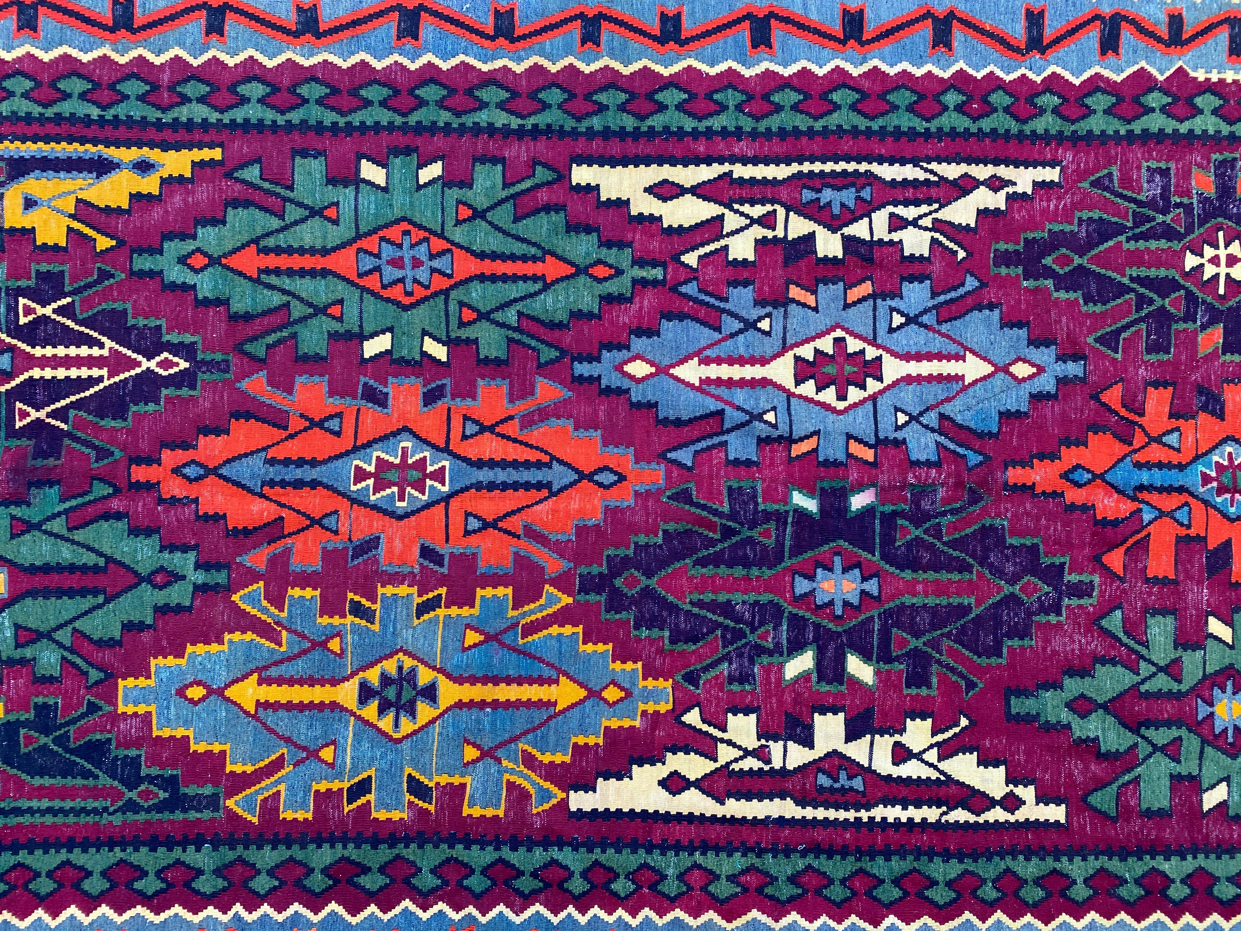 Hand-Woven Bobyrug’s Nice Vintage Colorful Turkish Kilim For Sale