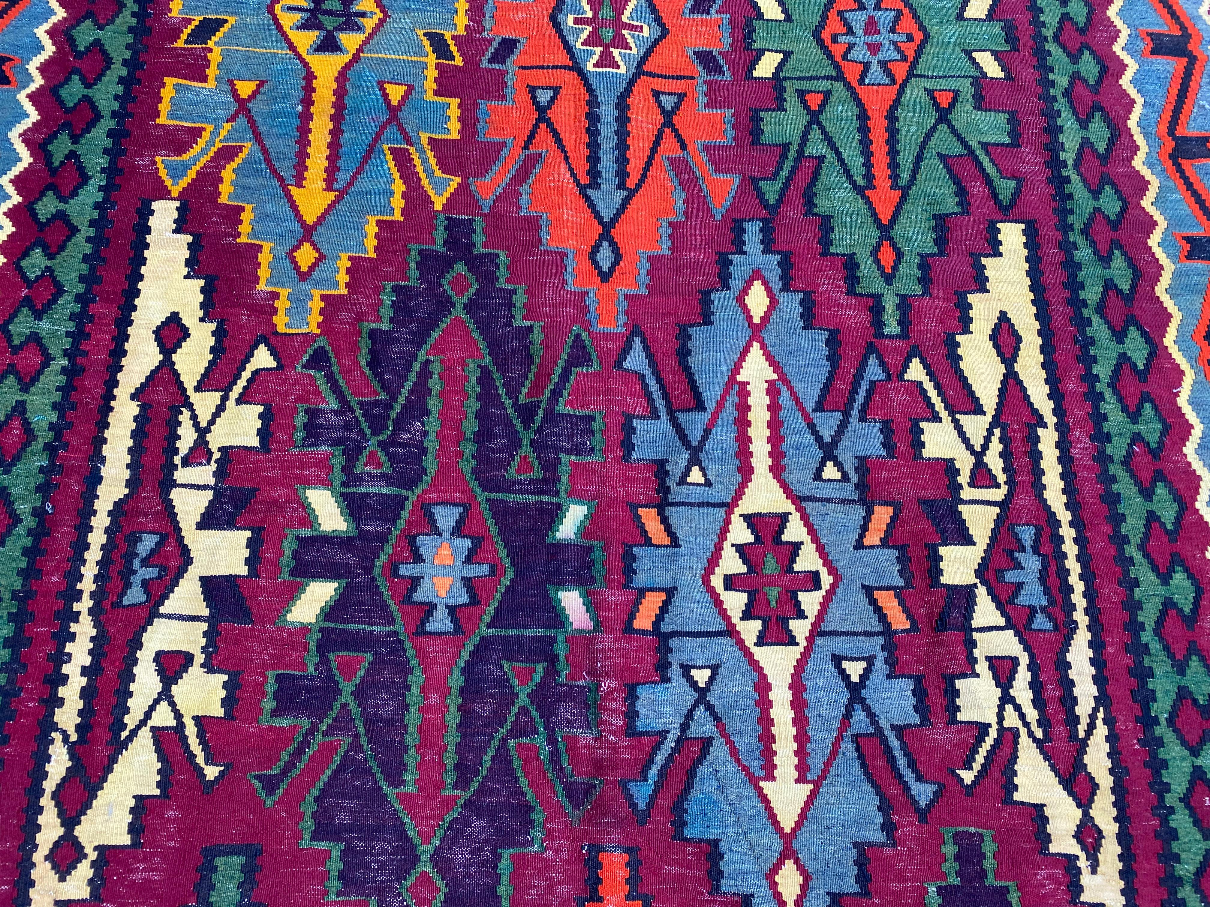 20th Century Bobyrug’s Nice Vintage Colorful Turkish Kilim For Sale