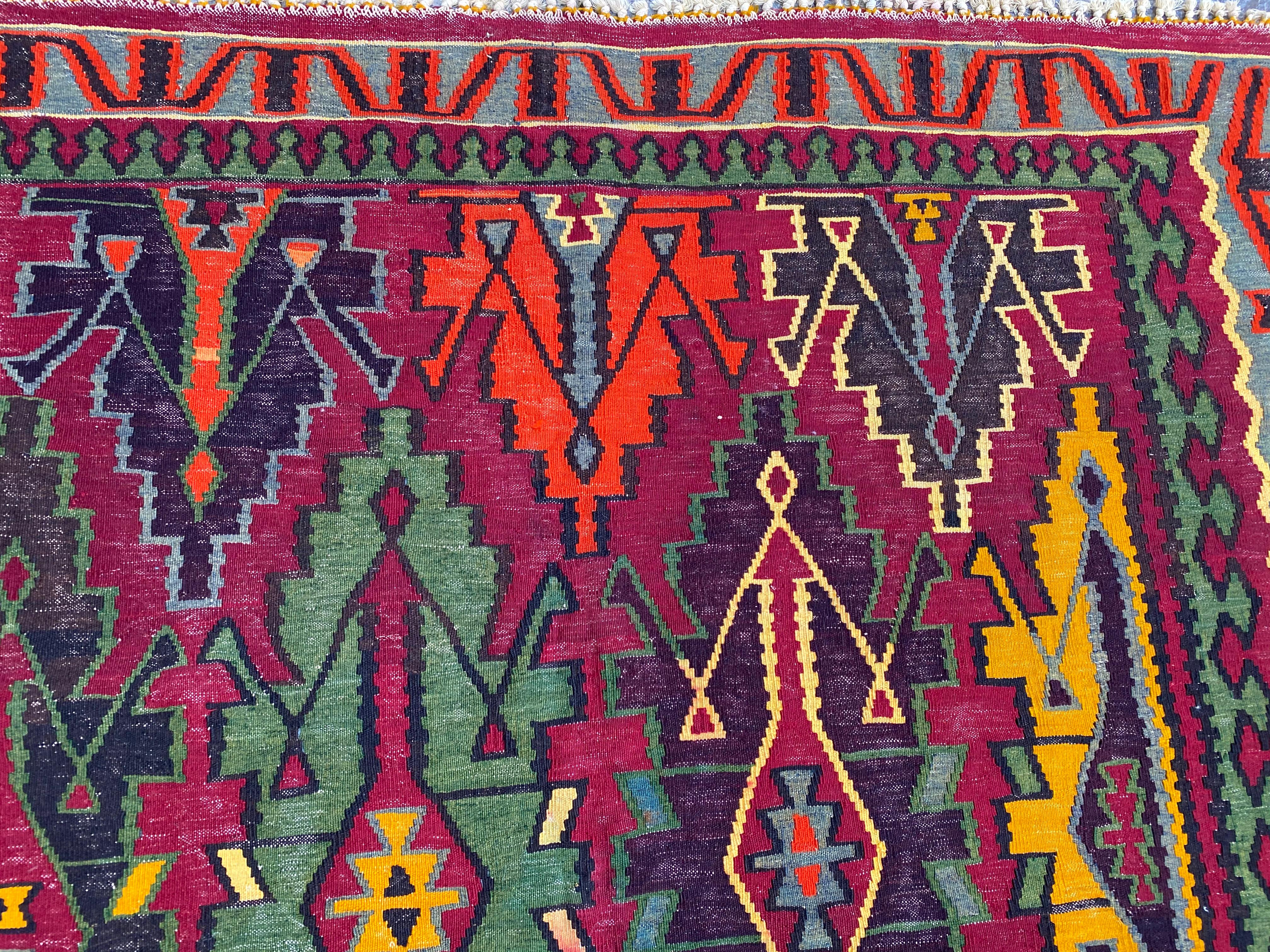Wool Bobyrug’s Nice Vintage Colorful Turkish Kilim For Sale