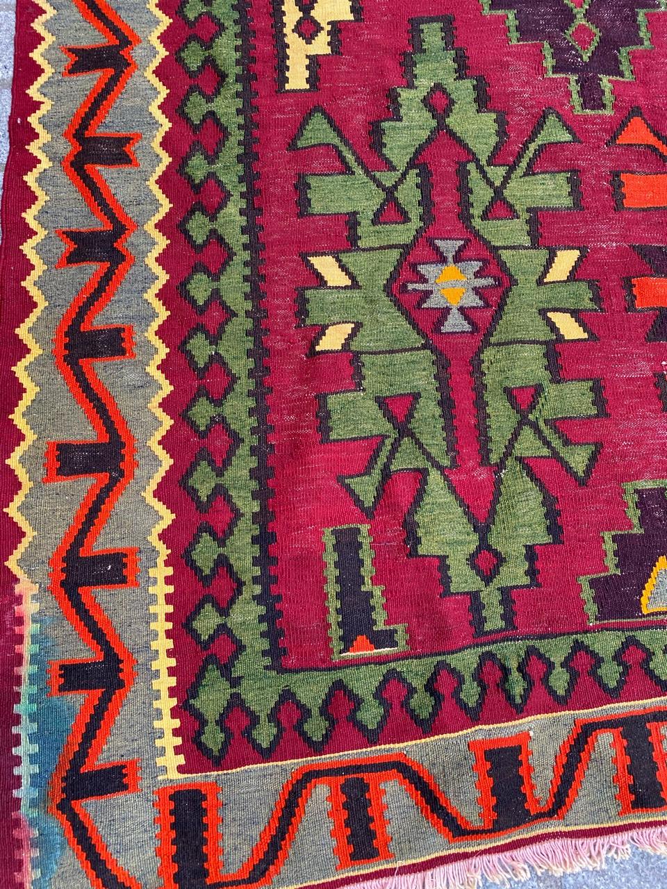 Wool Nice Vintage Colorful Turkish Kilim