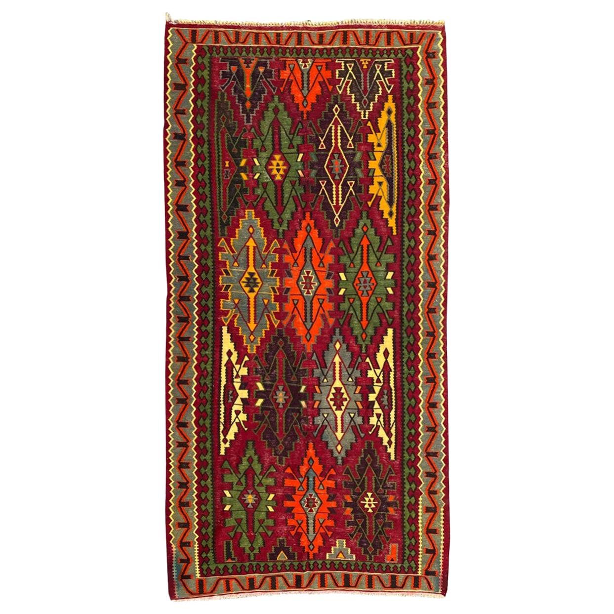 Nice Vintage Colorful Turkish Kilim